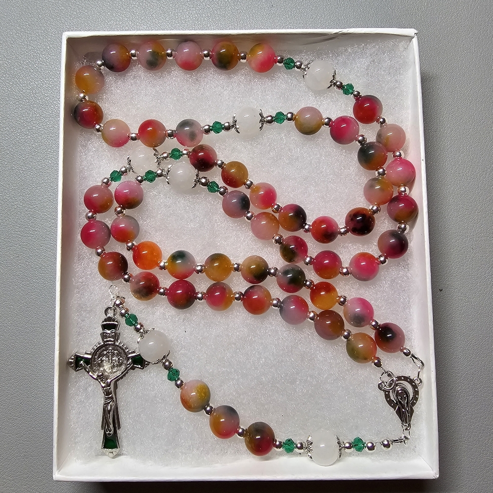Extra Large One Of A Kind Hand Crafted Rosary Made With Watermelon Jade